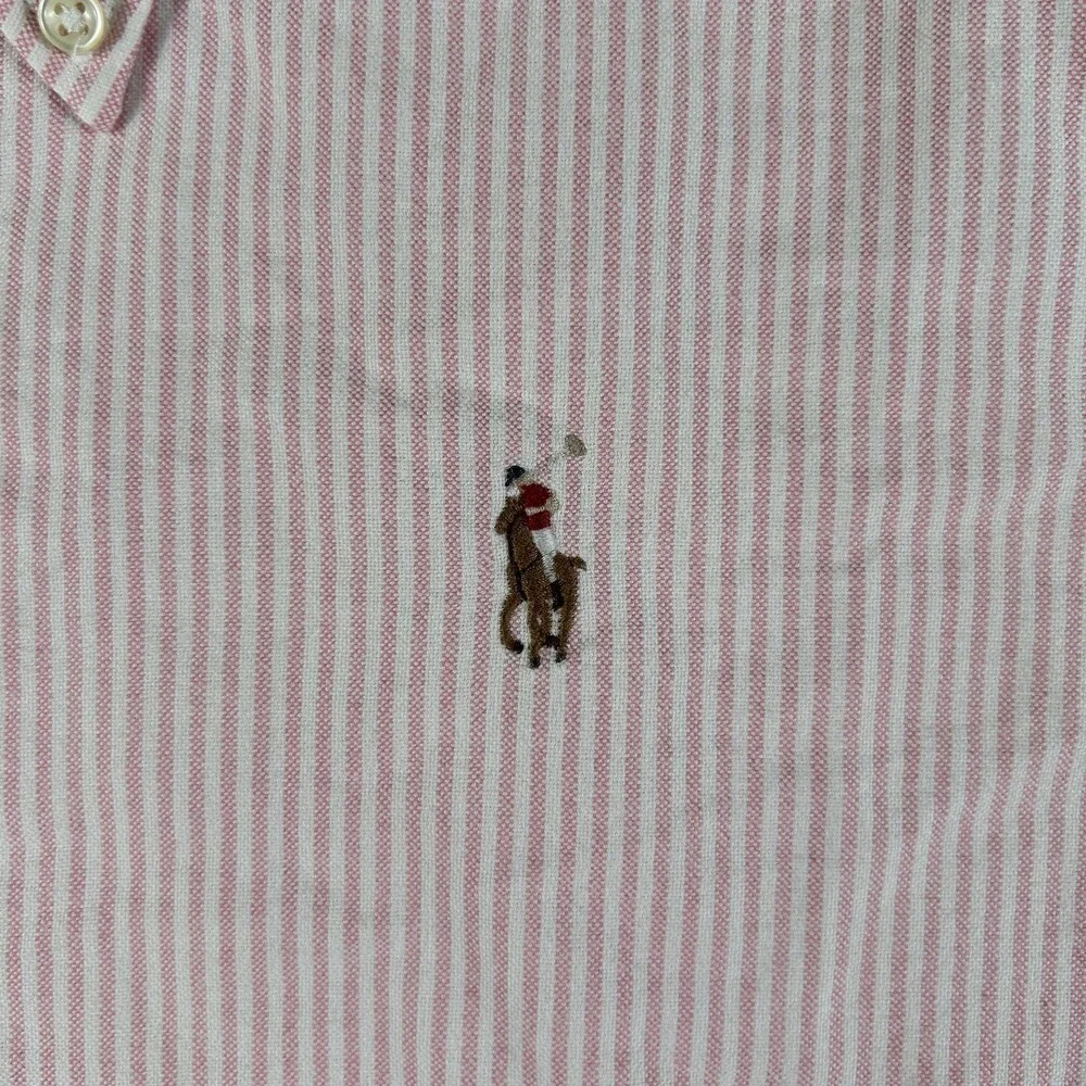 Ralph Lauren Shirt Boys 12 Pink Striped Button Down Long Sleeve Flesh Pony Logo